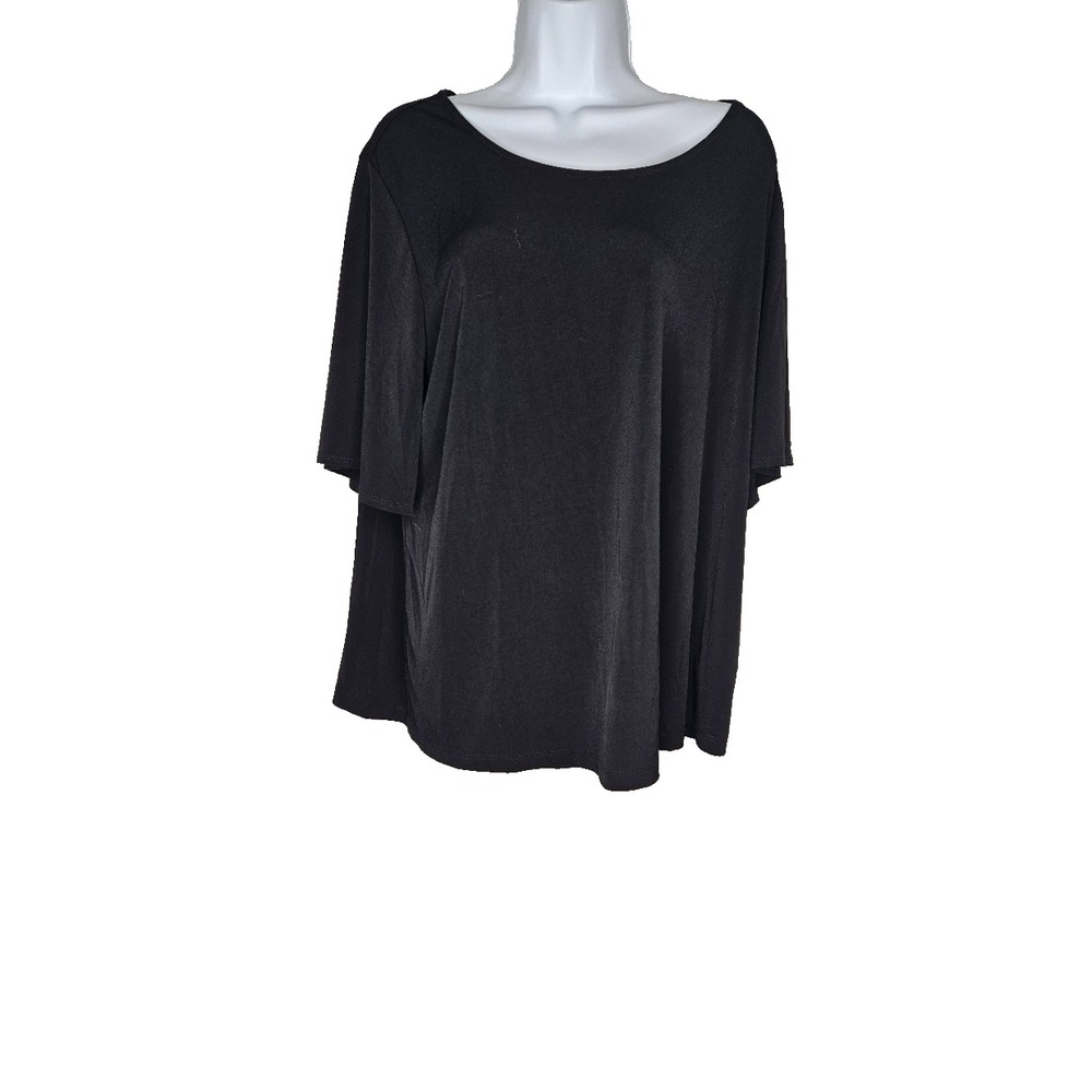 Susan Graver Womens 1X Black Flutter Sleeve Top Career Minimalist Classic